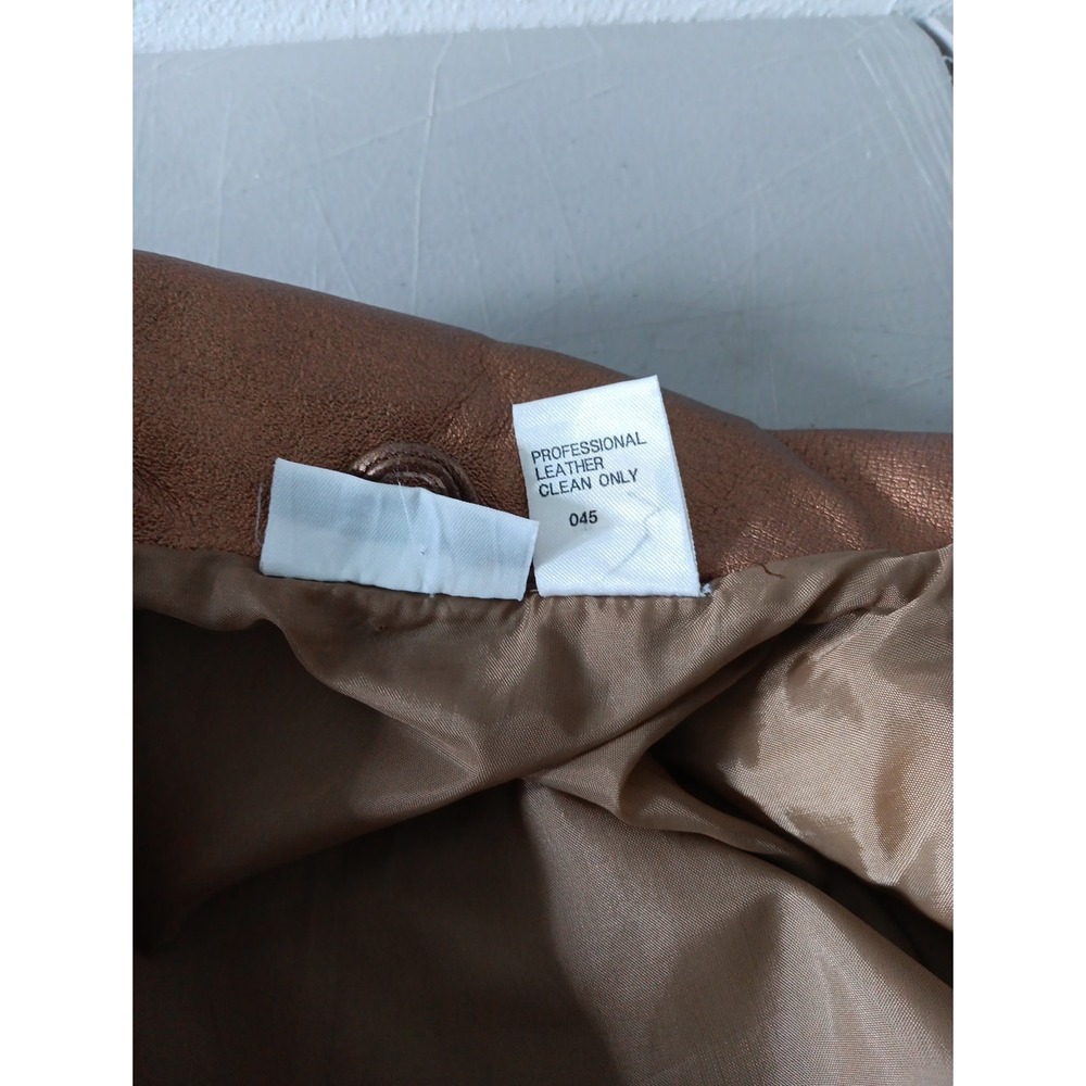 VTG Leather Trench Coat Belted Women Small Metalic Gold Belted‎ Countryside Chic - Picture 12 of 16